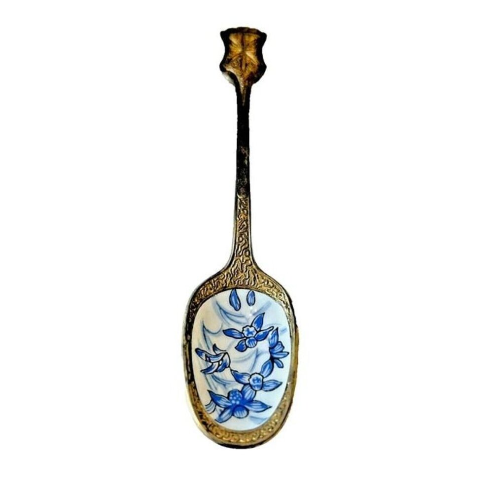 Vintage W Brite Hand Painted Blue White Iris Flower Miniature Teaspoon Japan‎ 6"